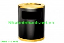 Thùng rác phun sơn đen vành inox vàng A35-H